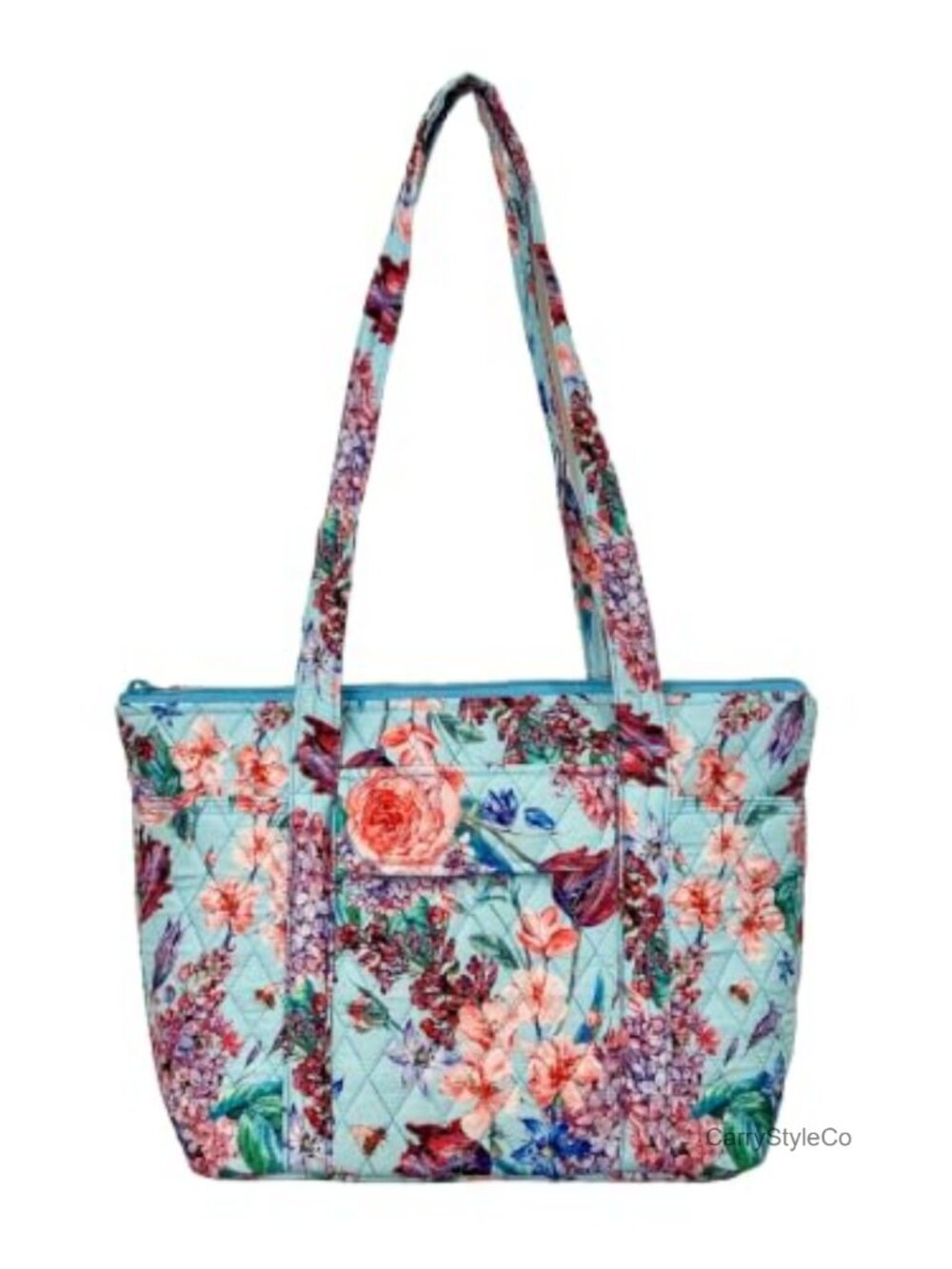 Quilted Small Tote Bag Lightweight Fabric Handbag Multiple Pockets Purse